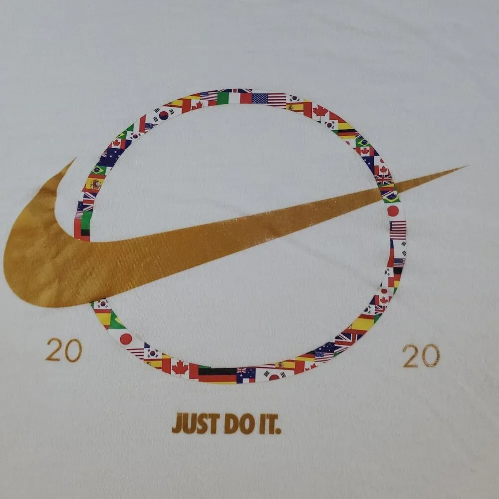 Nike 2020 World Flags Swoosh Graphic T-Shirt White Men's Size Large